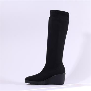 Miss Elastic Wedge Long Boot - Black Stretch